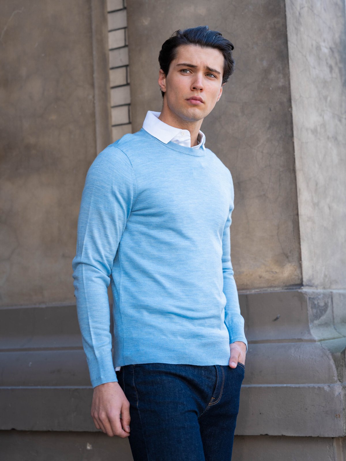 Tommy Hilfiger DC Fine Gauge Merino Crew Neck Vessel Blue Heather
