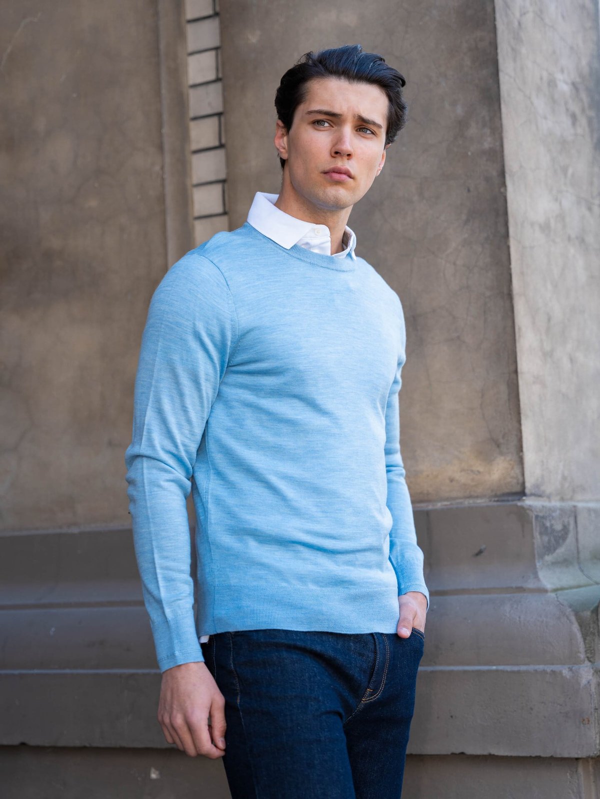 Tommy Hilfiger DC Fine Gauge Merino Crew Neck Vessel Blue Heather