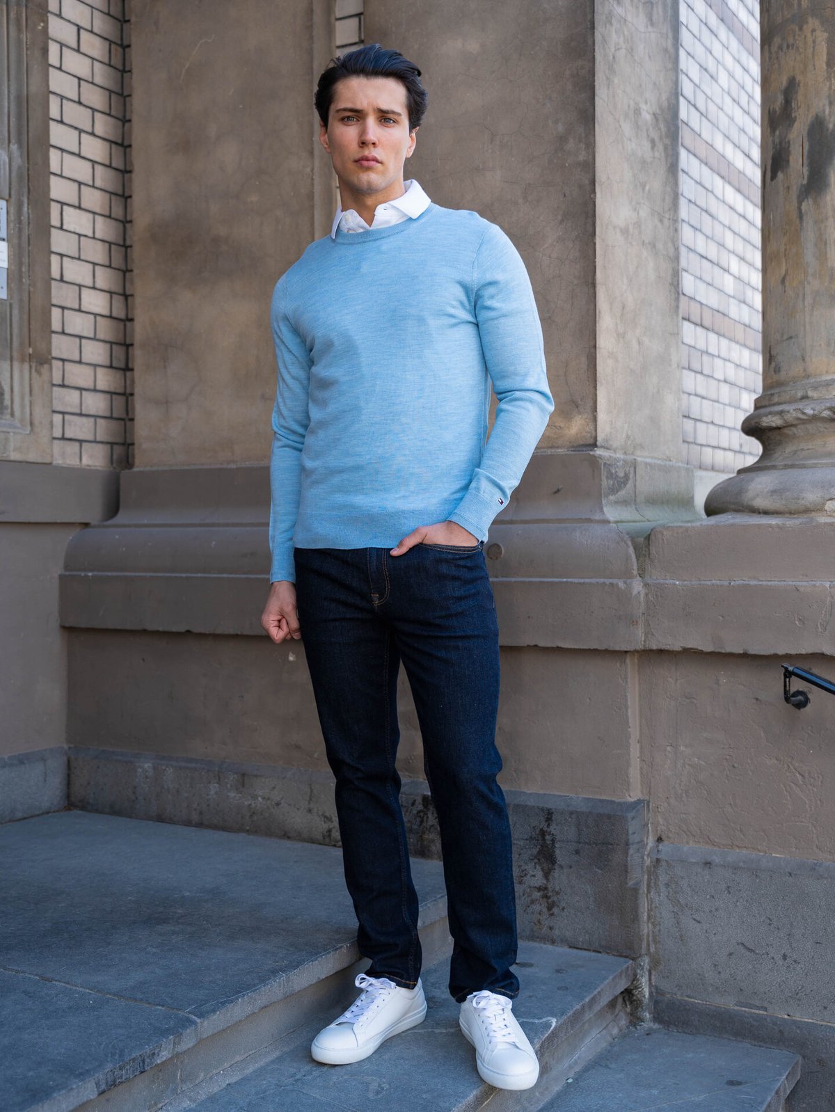 Tommy Hilfiger DC Fine Gauge Merino Crew Neck Vessel Blue Heather