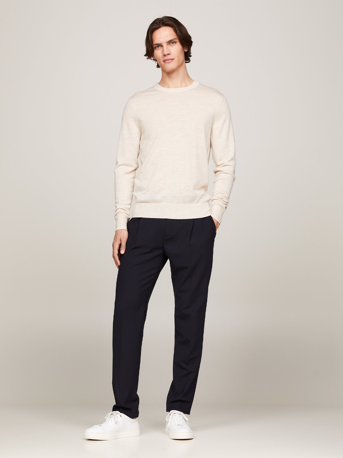 Tommy Hilfiger DC Fine Gauge Merino Crew Neck Beige