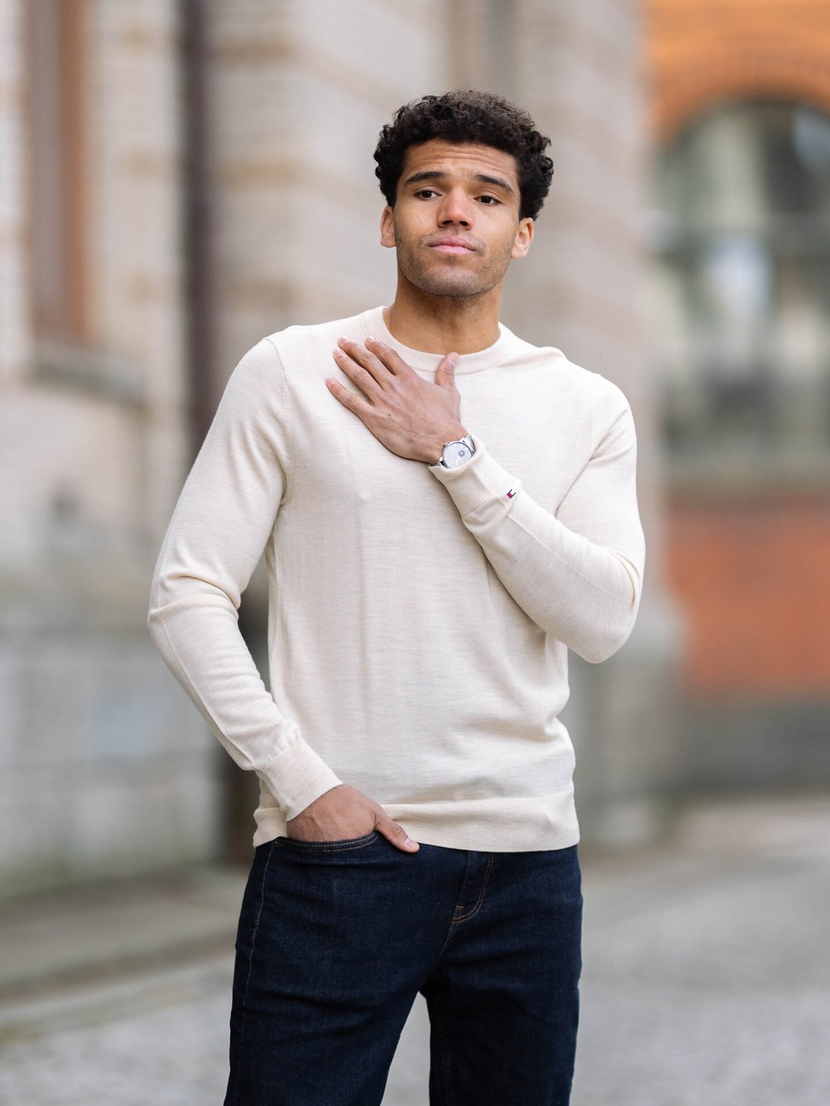 Tommy Hilfiger DC Fine Gauge Merino Crew Neck Beige