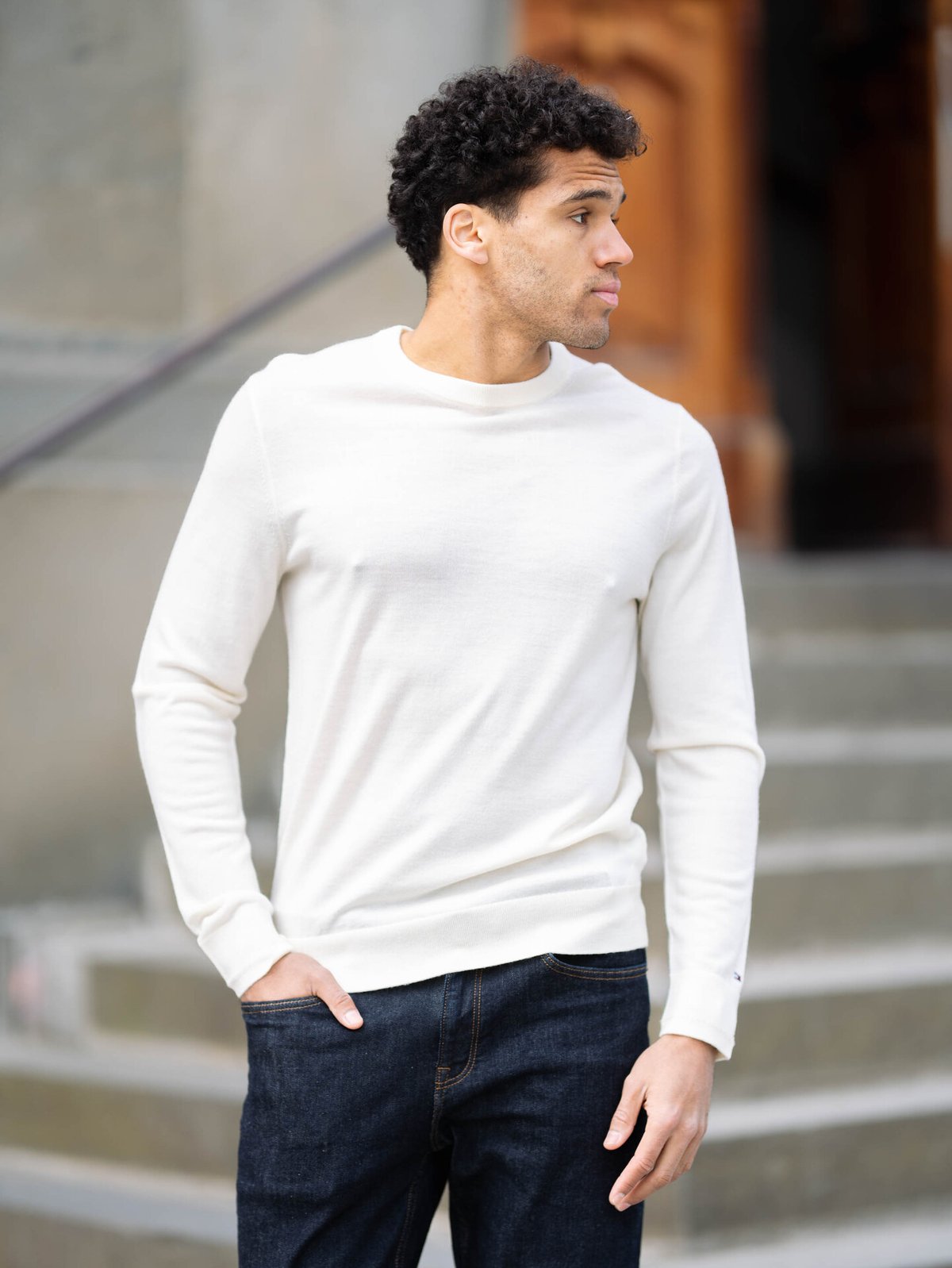 Tommy Hilfiger DC Fine Gauge Merino Crew Neck Ecru