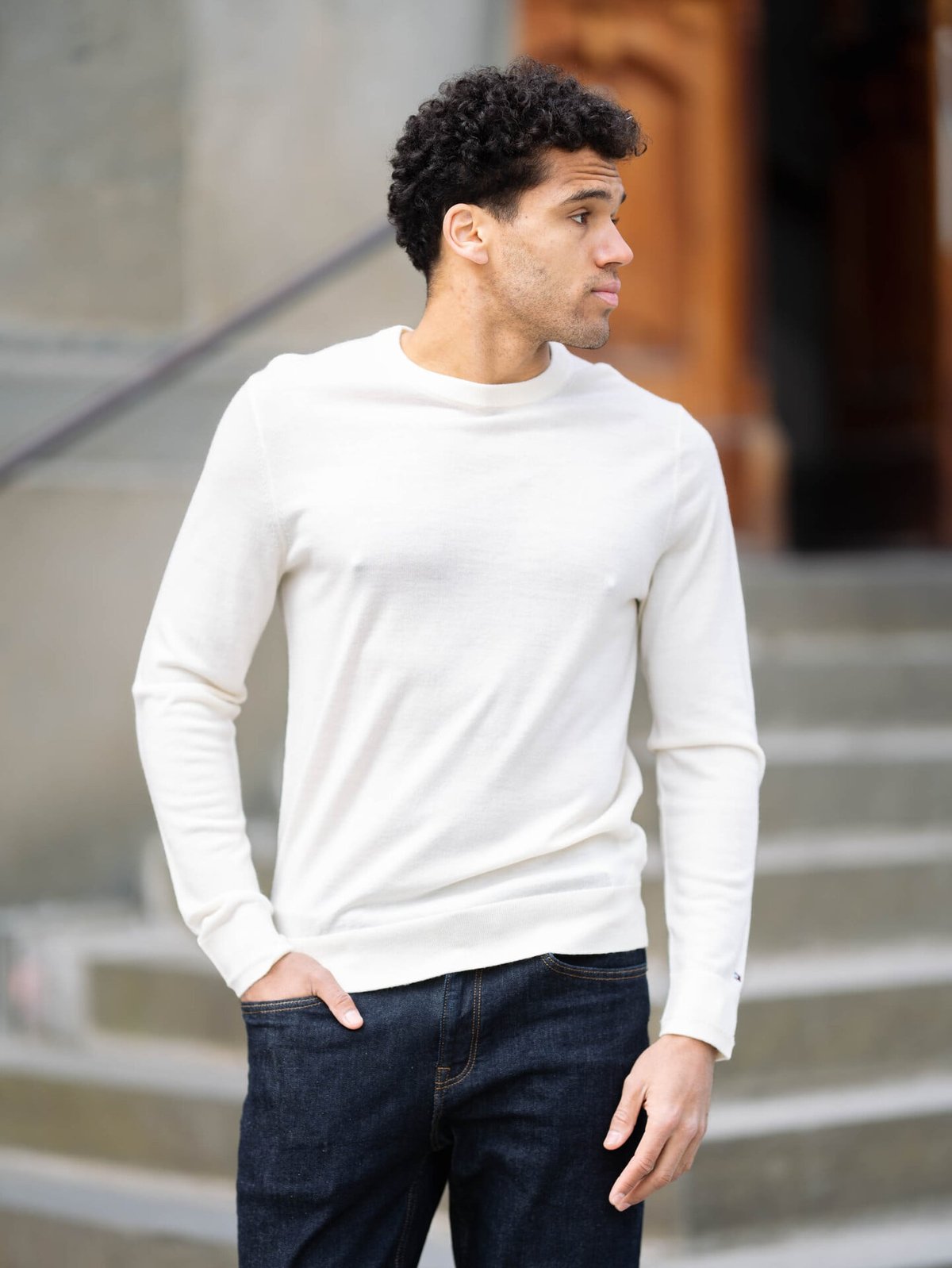 Tommy Hilfiger DC Fine Gauge Merino Crew Neck Ecru