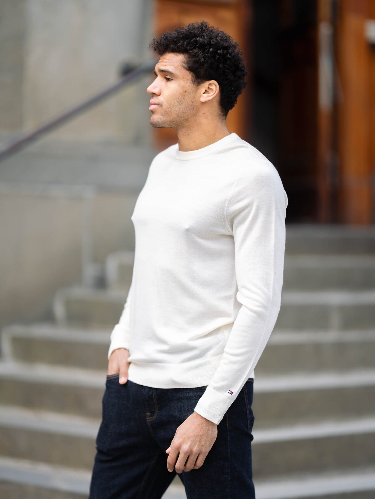 Tommy Hilfiger DC Fine Gauge Merino Crew Neck Ecru