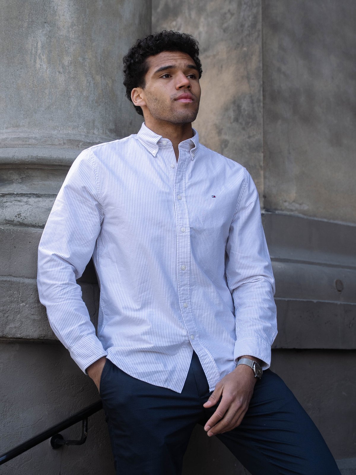 Tommy Hilfiger Heritage Oxford Stripe Regular Fit Shirt Classic Khaki / White