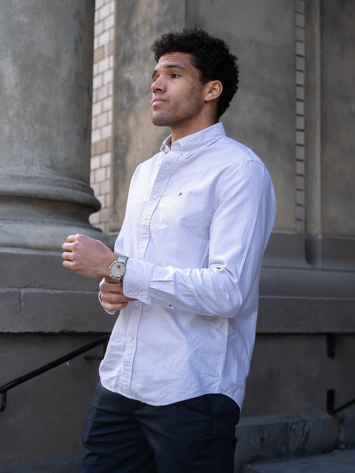 Tommy Hilfiger Heritage Oxford Stripe Regular Fit Shirt Classic Khaki / White