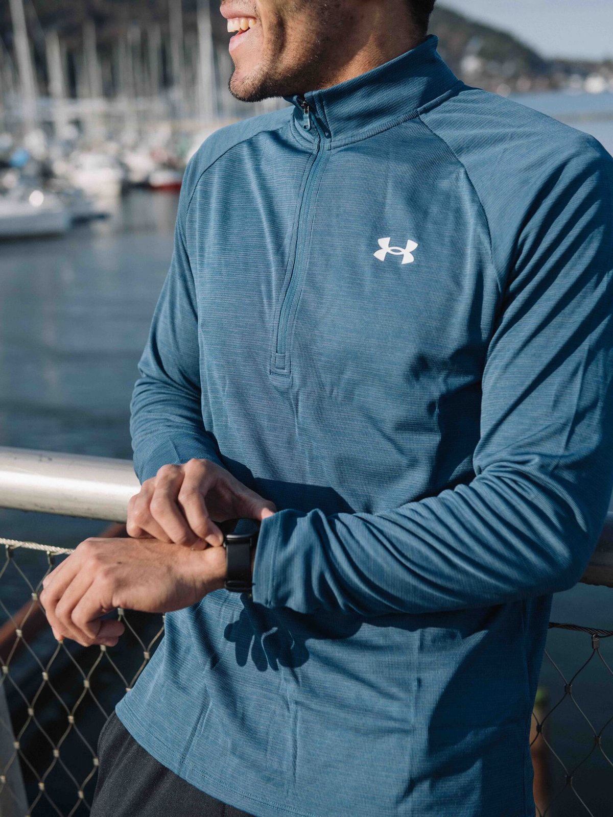 Under Armour Tech Textured 1/2 Zip Wham Blue / White