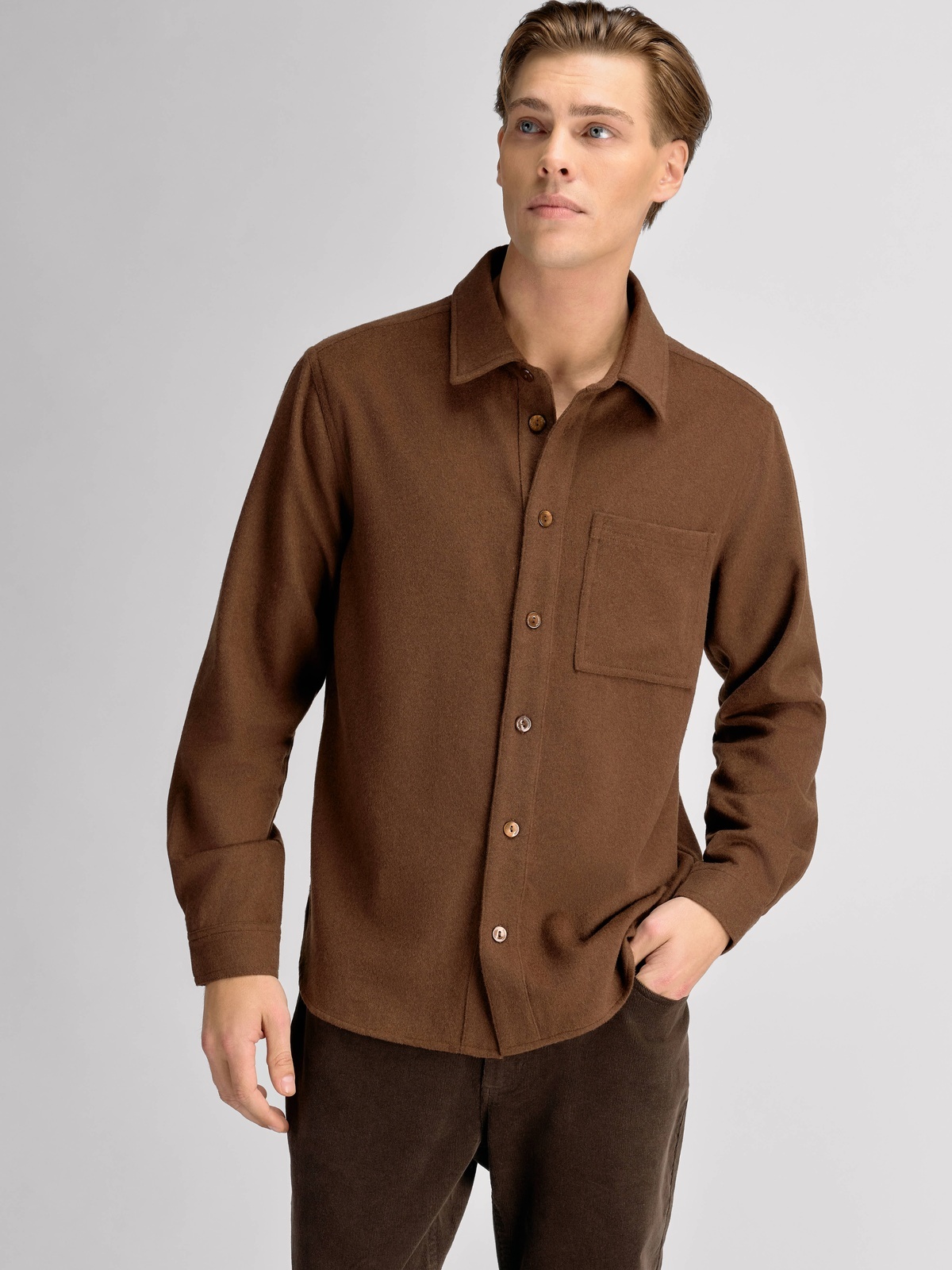Urban Pioneers Orazio Wool Shirt Dark Toffee