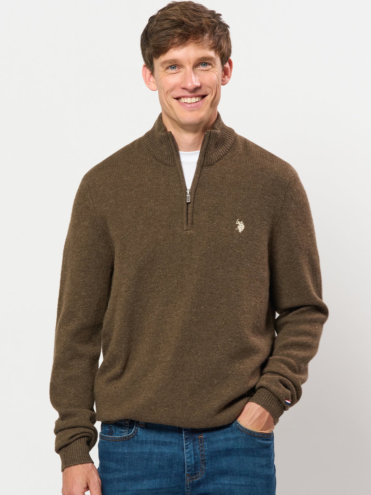 U.S. Polo Assn. Kevin Reg Lambswool Knit Chestnut Melange