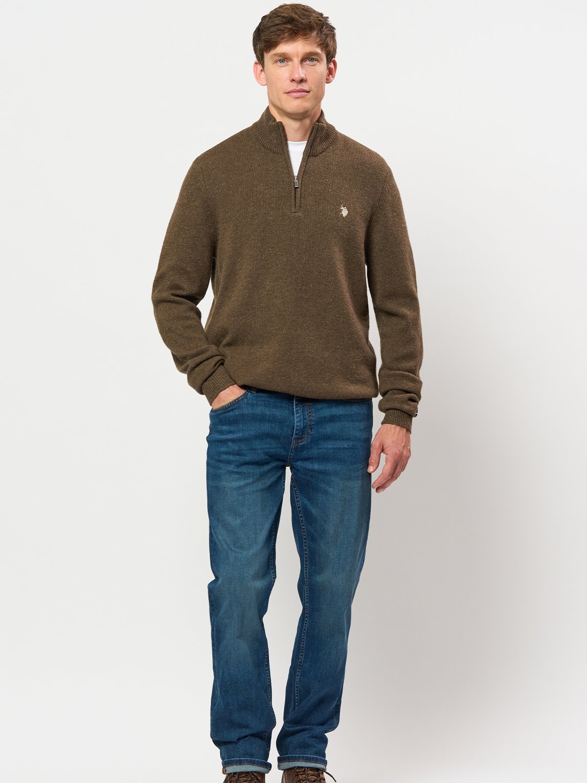 U.S. Polo Assn. Kevin Reg Lambswool Knit Chestnut Melange