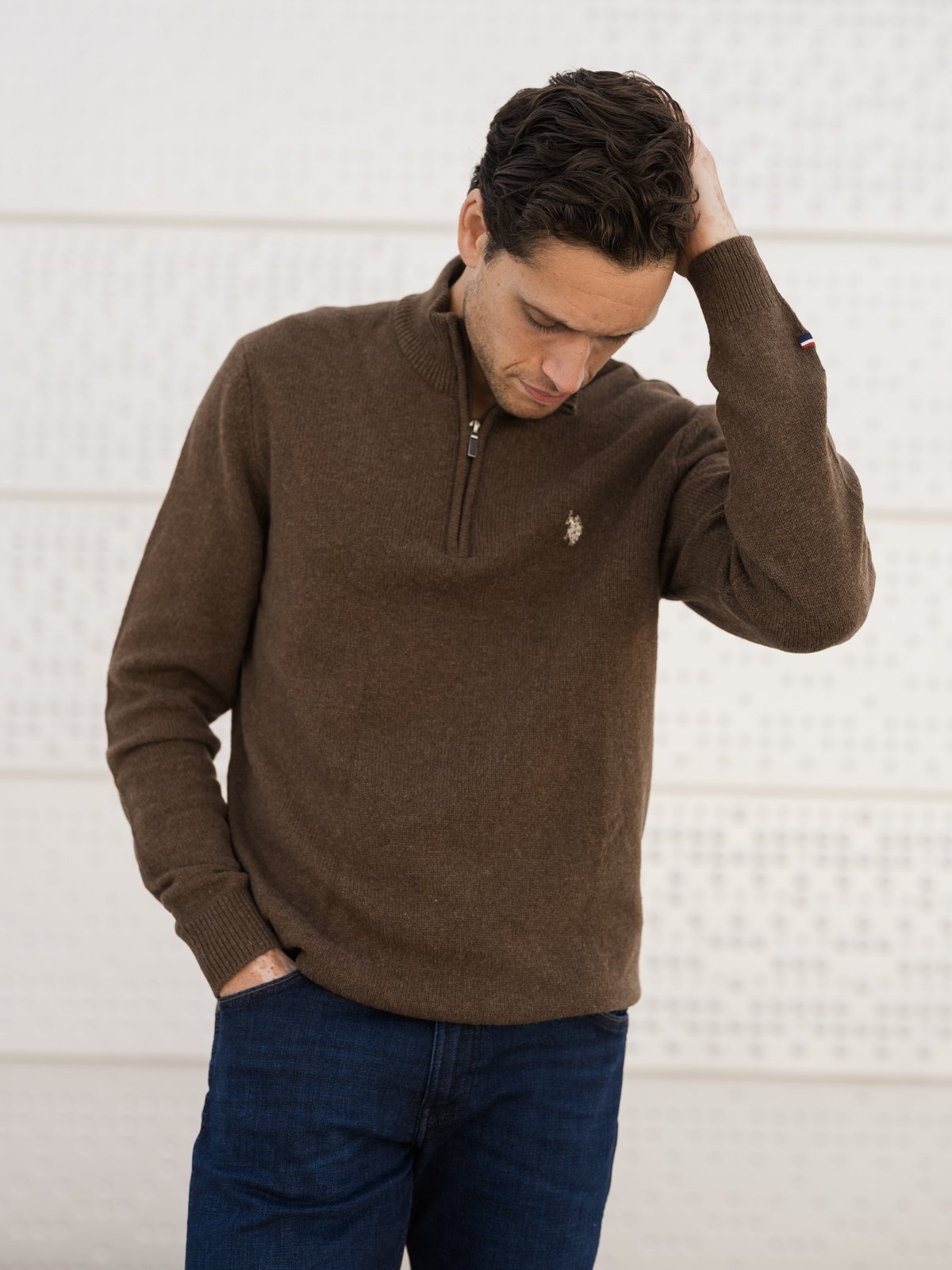 U.S. Polo Assn. Kevin Reg Lambswool Knit Chestnut Melange