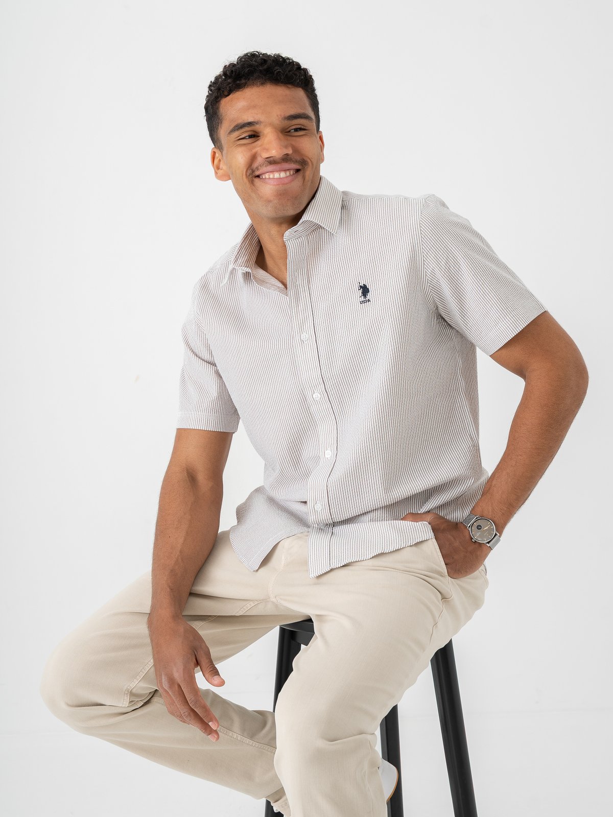 U.S. Polo Assn. Charli Regular Short Sleeve Shirt Crockery Striped