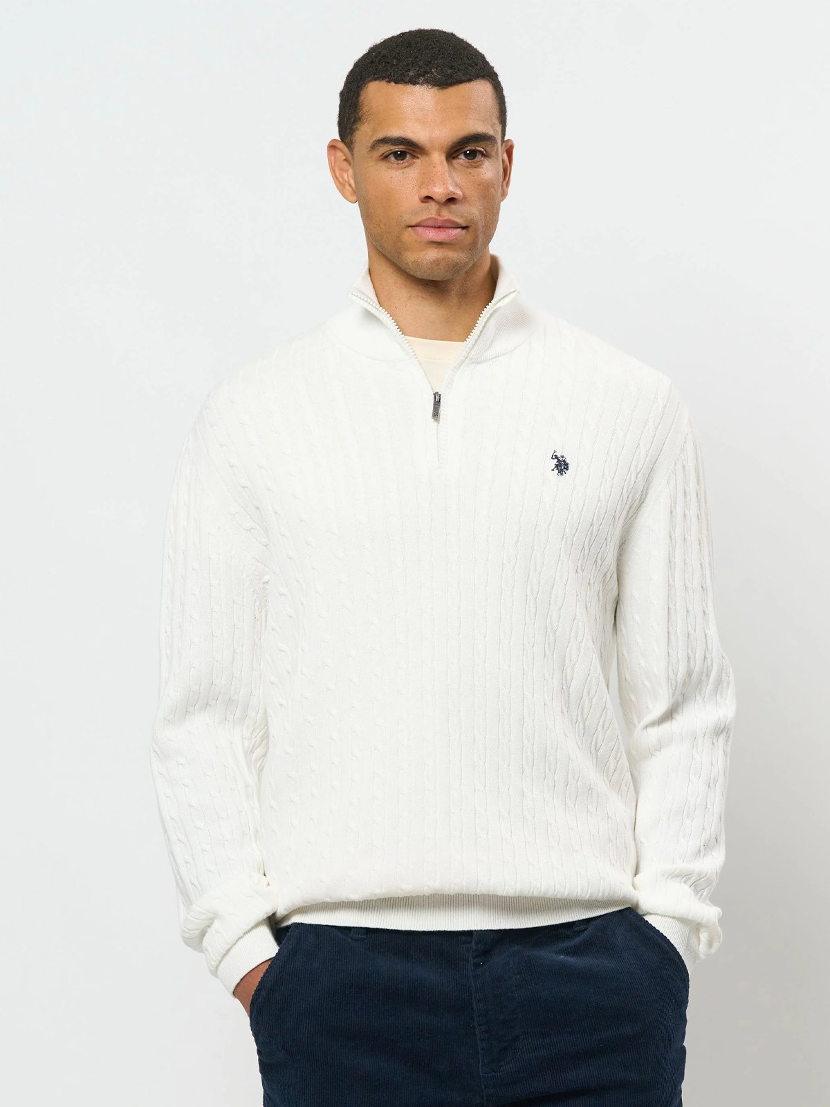 U.S. Polo Assn. Romeo Half Zip Cable Knit Cloud Dancer