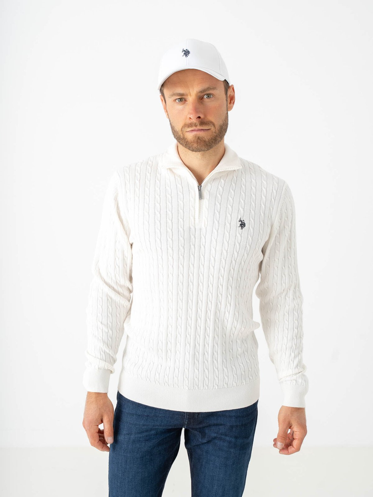 U.S. Polo Assn. Romeo Half Zip Cable Knit Cloud Dancer
