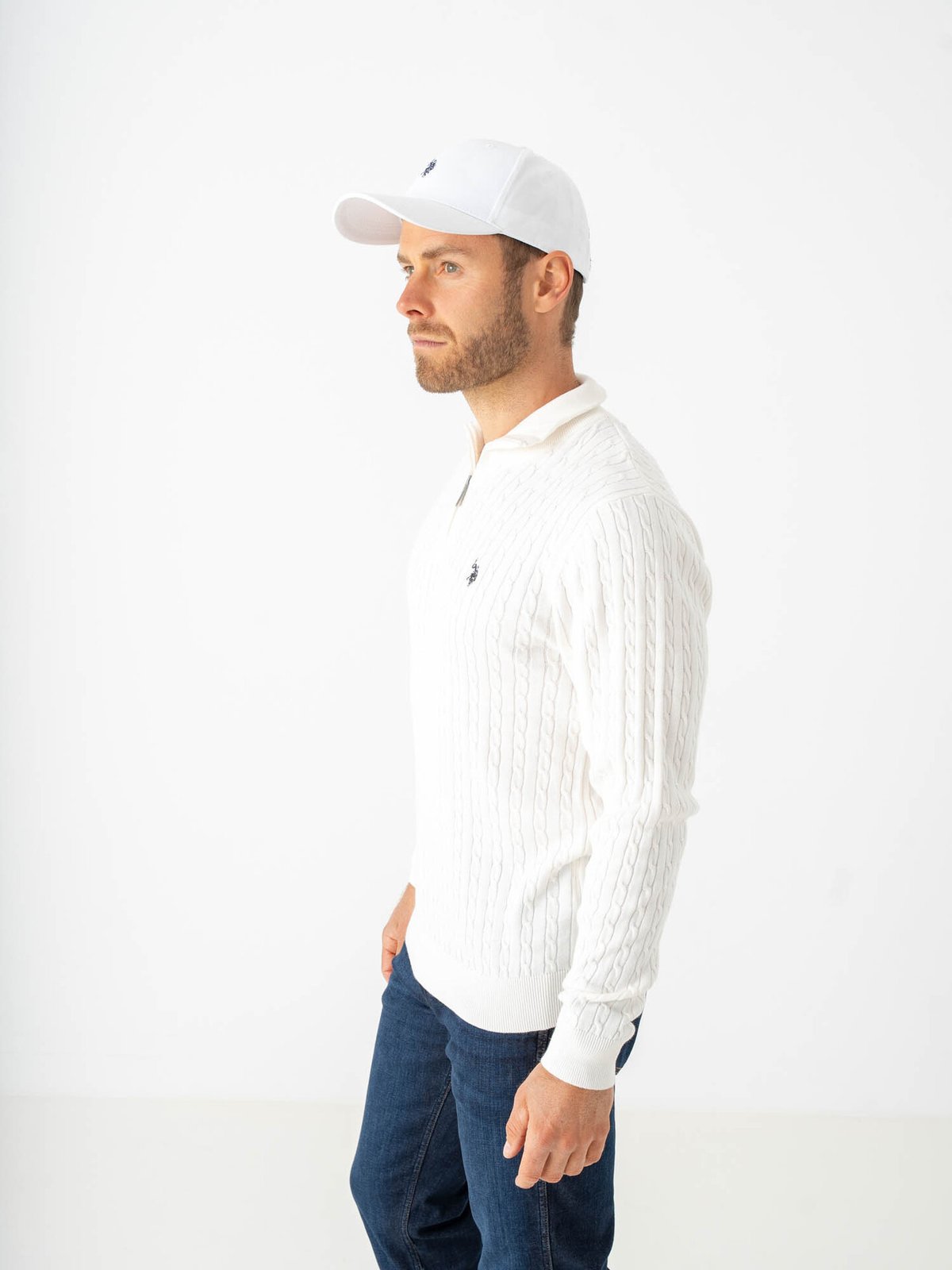 U.S. Polo Assn. Romeo Half Zip Cable Knit Cloud Dancer