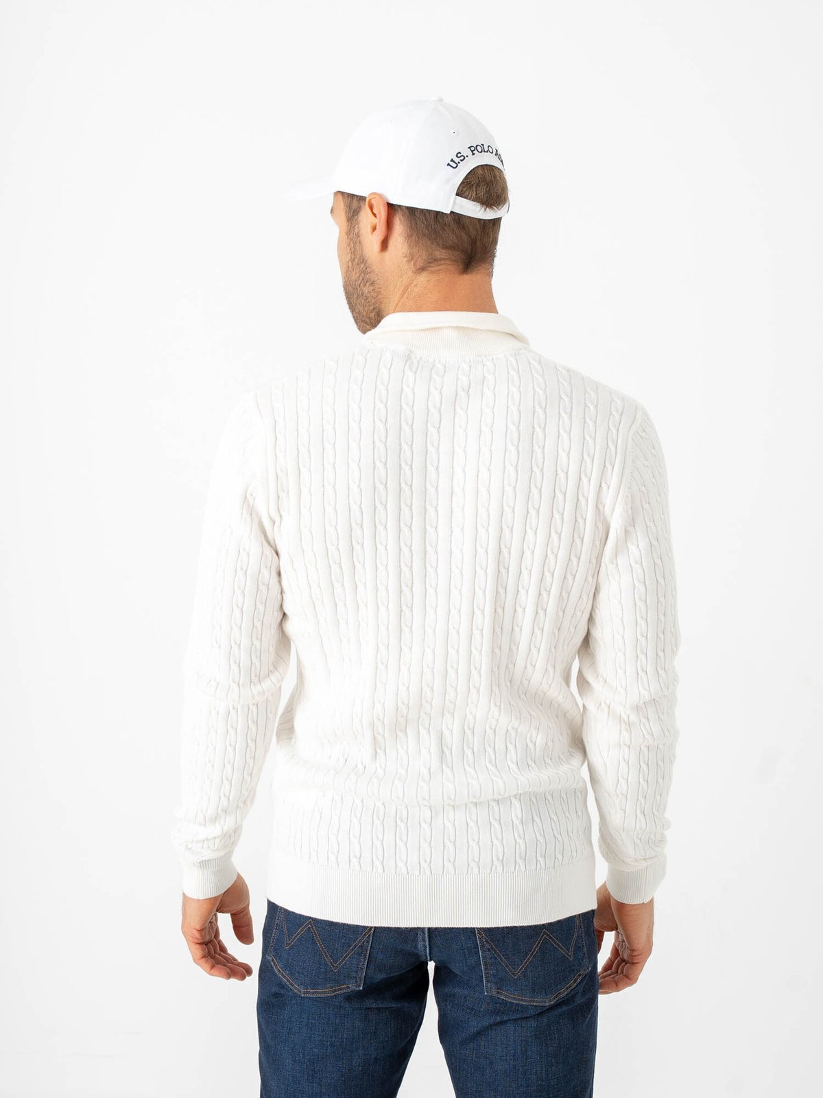 U.S. Polo Assn. Romeo Half Zip Cable Knit Cloud Dancer