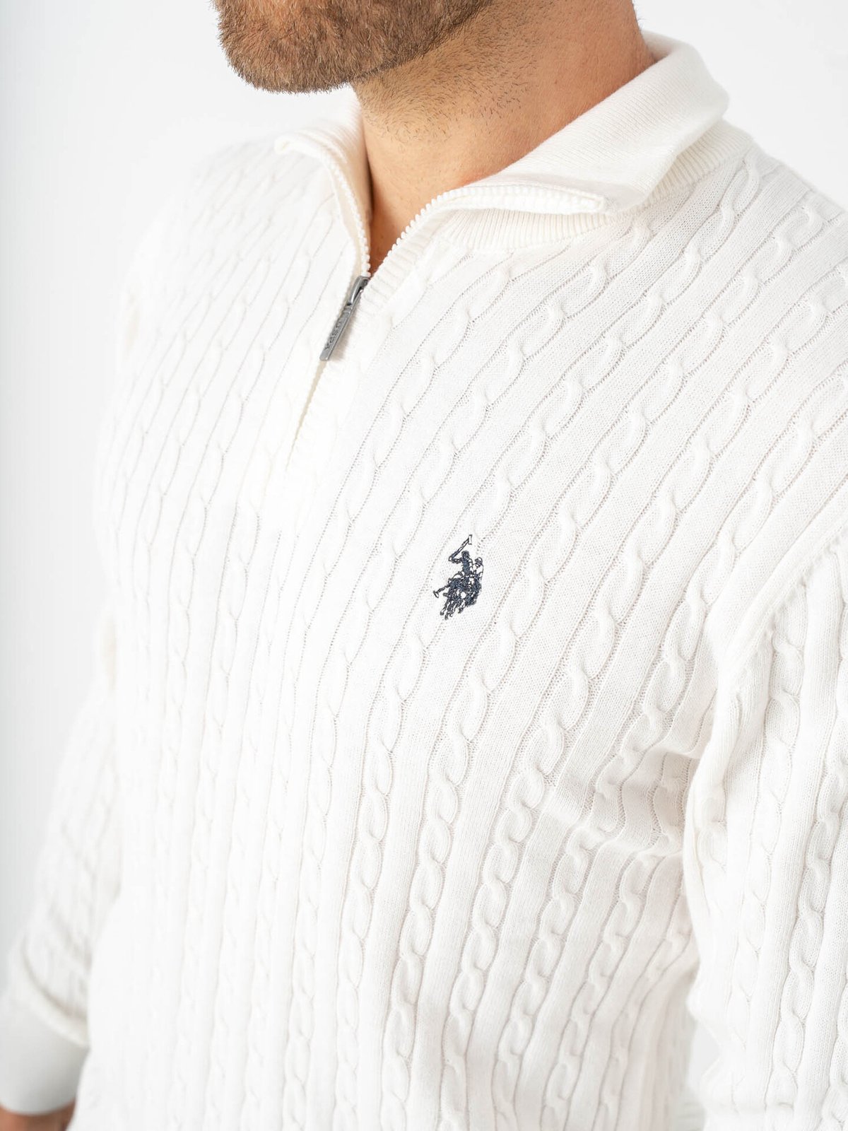 U.S. Polo Assn. Romeo Half Zip Cable Knit Cloud Dancer