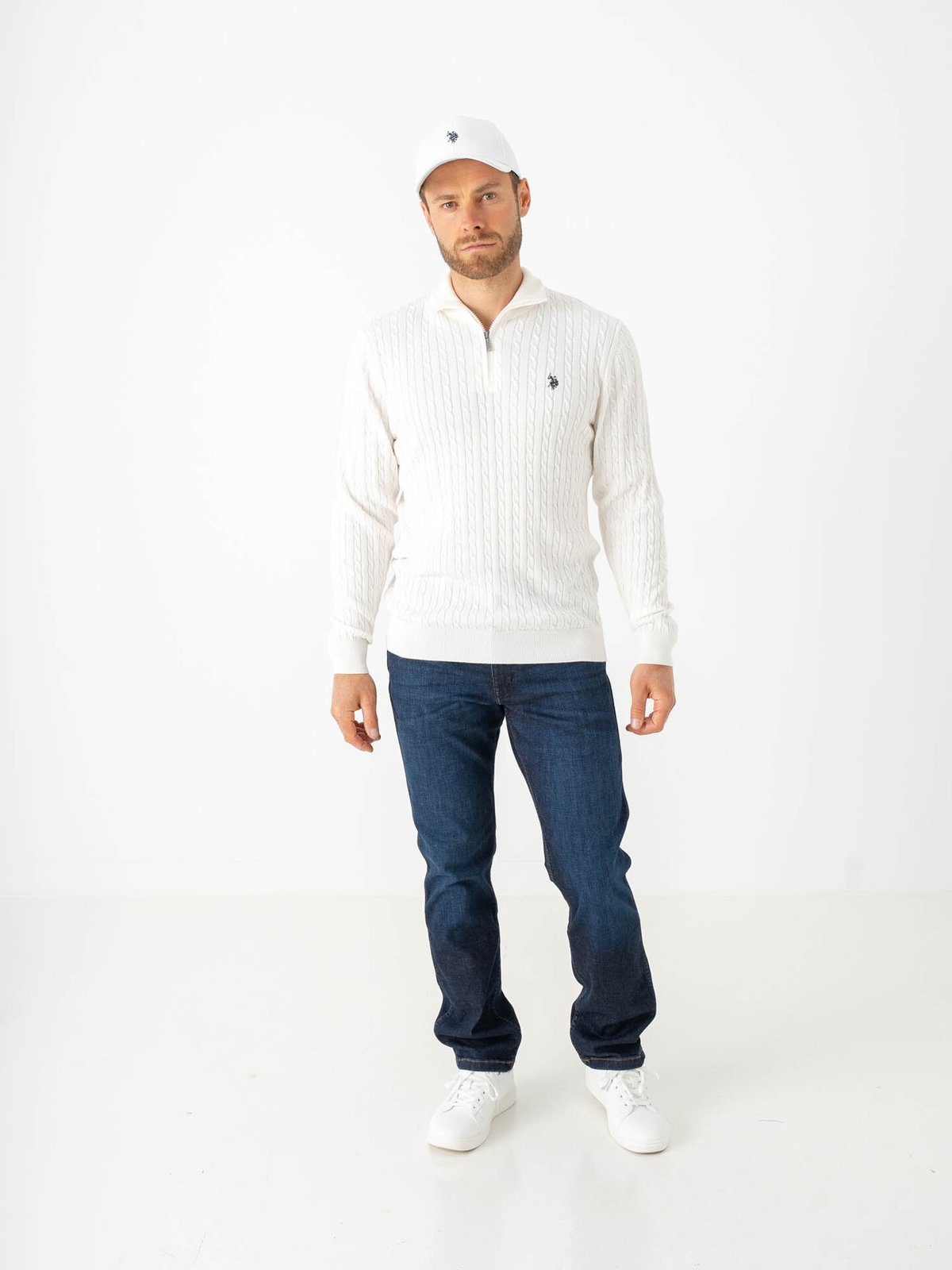 U.S. Polo Assn. Romeo Half Zip Cable Knit Cloud Dancer