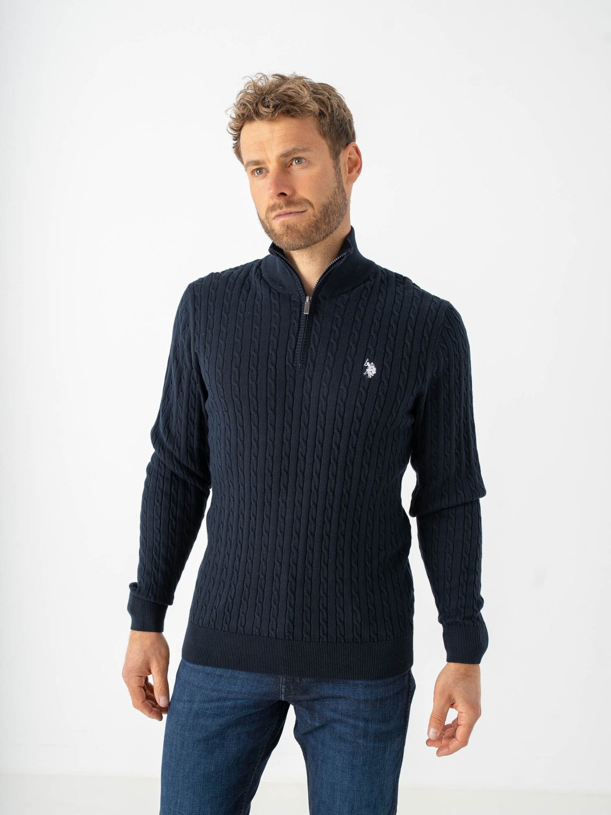 U.S. Polo Assn. Romeo Half Zip Cable Knit Dark Sapphire