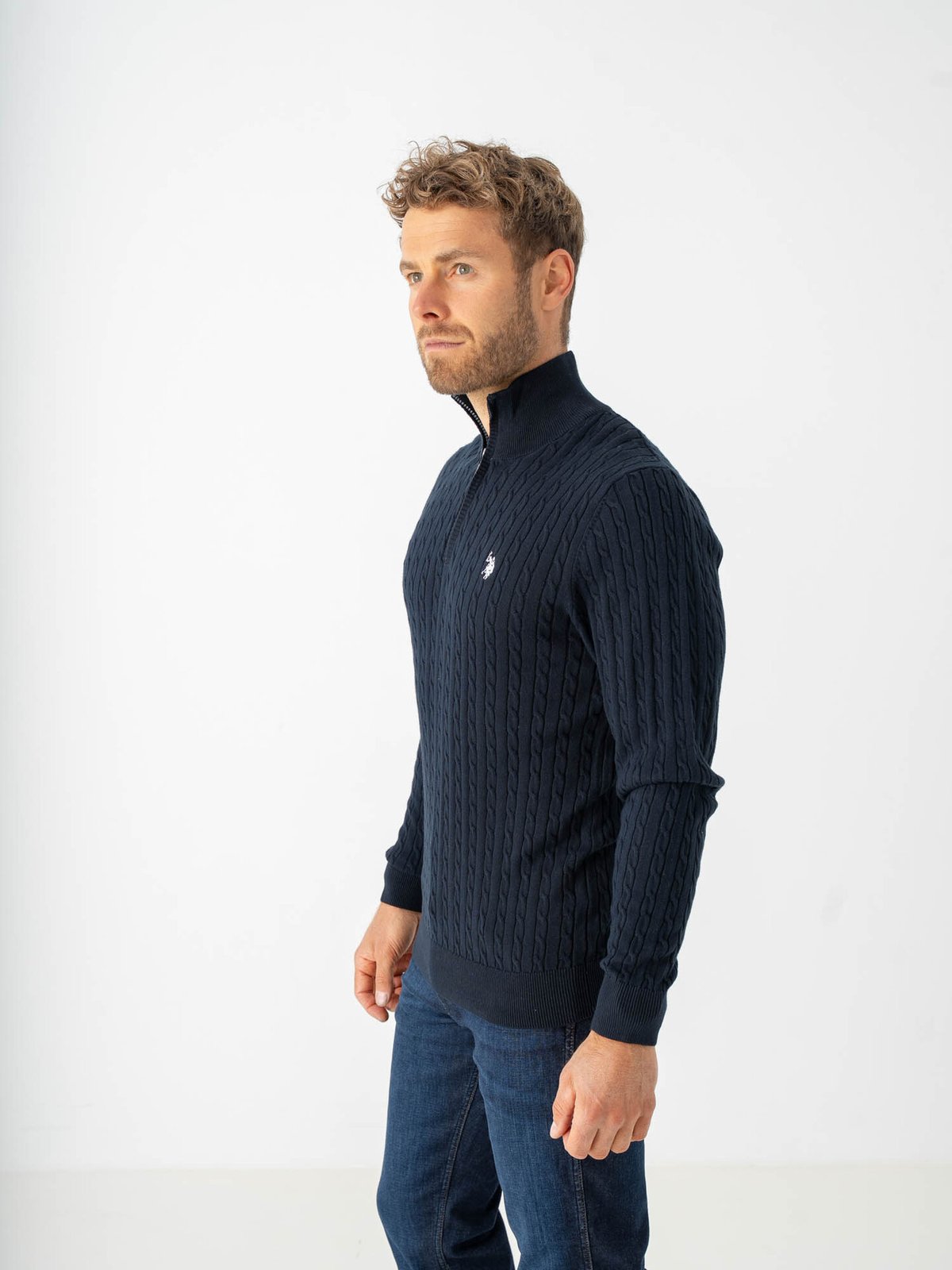 U.S. Polo Assn. Romeo Half Zip Cable Knit Dark Sapphire