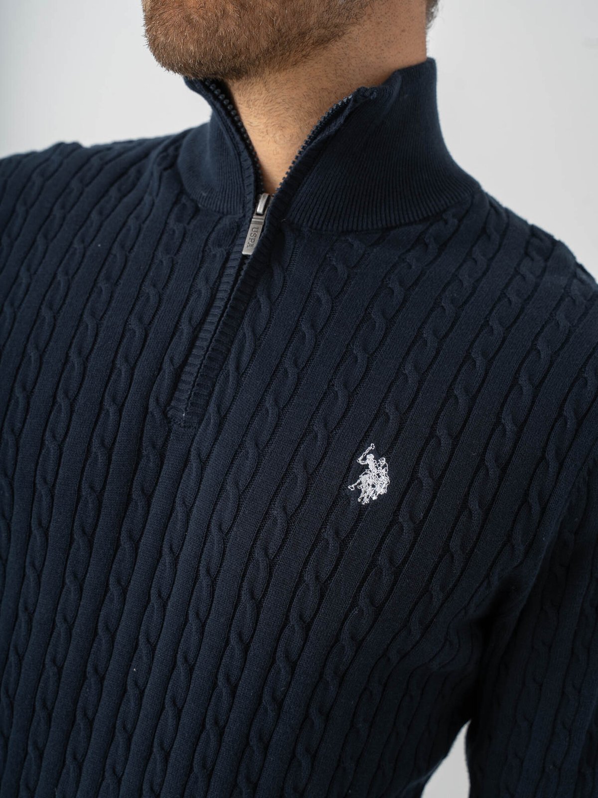 U.S. Polo Assn. Romeo Half Zip Cable Knit Dark Sapphire