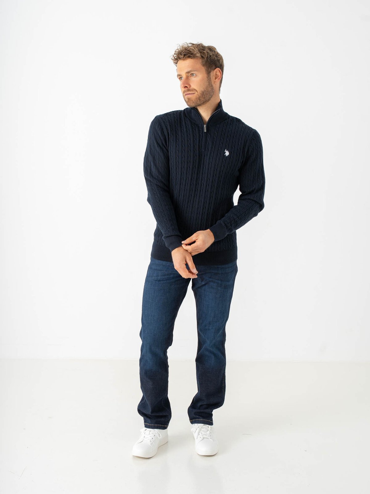 U.S. Polo Assn. Romeo Half Zip Cable Knit Dark Sapphire