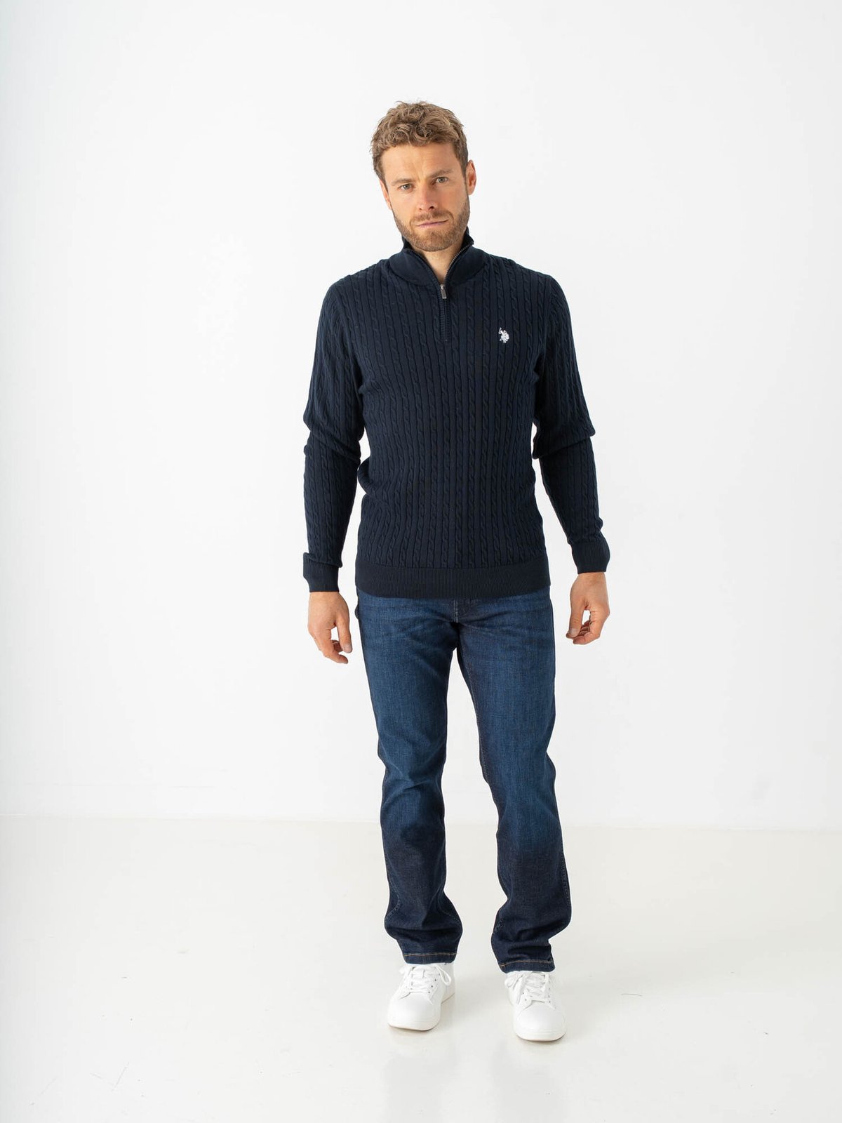 U.S. Polo Assn. Romeo Half Zip Cable Knit Dark Sapphire