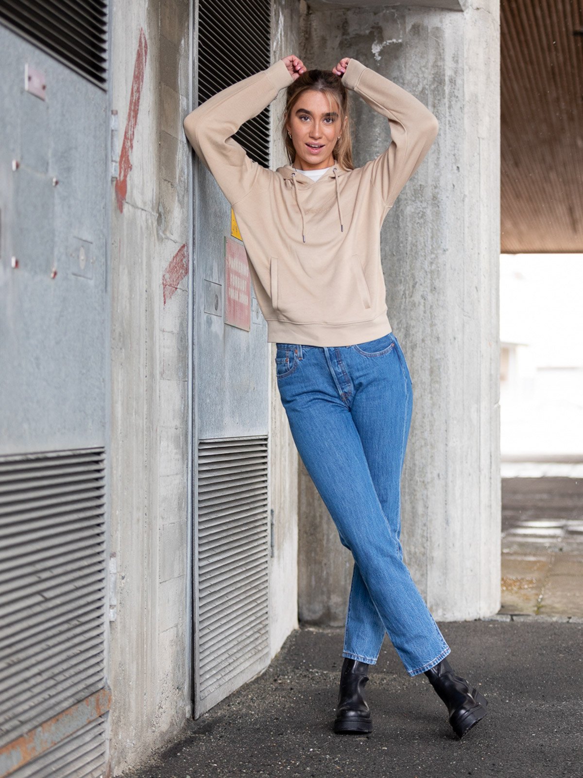 MSCH Copenhagen Ima DS Logo Hood Sweatshirt White Pepper