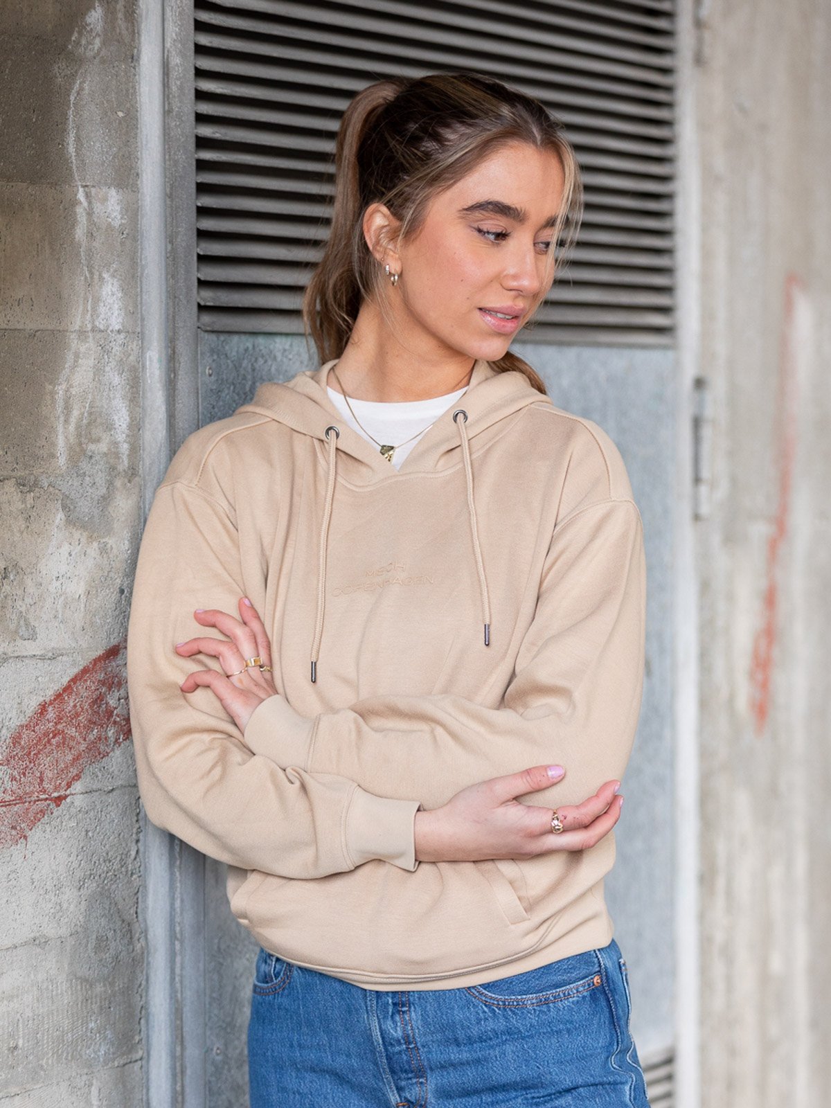 MSCH Copenhagen Ima DS Logo Hood Sweatshirt White Pepper