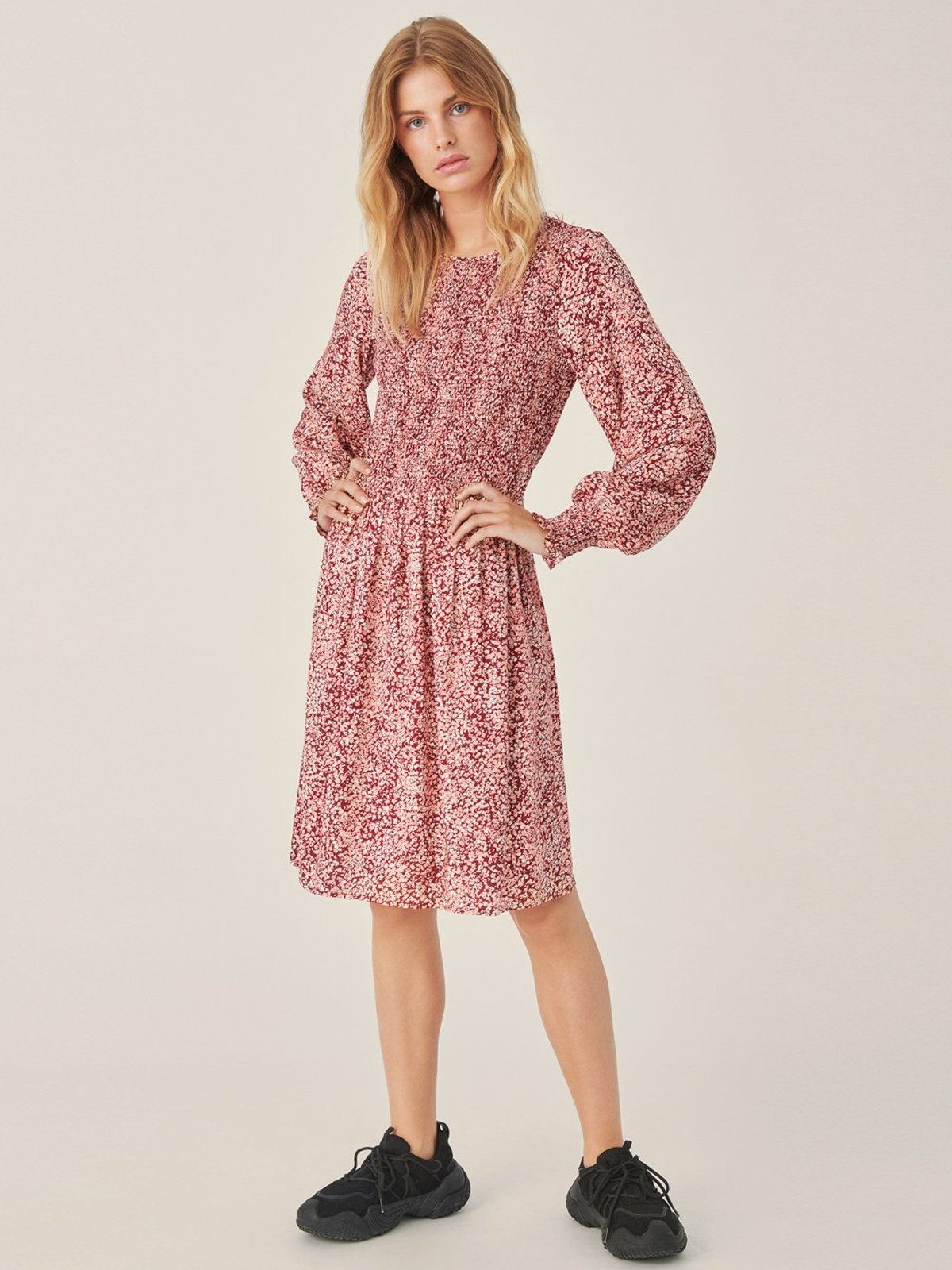 MSCH Copenhagen Madelina Long Sleeve Dress All Over Print Zinfandel Flowers