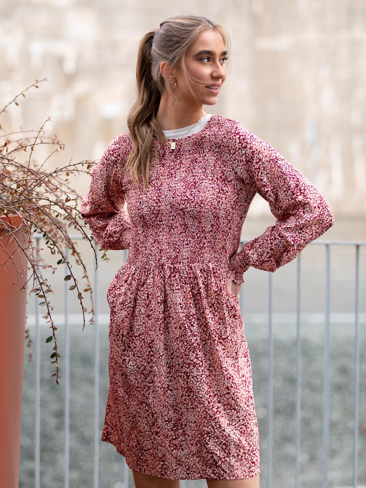 MSCH Copenhagen Madelina Long Sleeve Dress All Over Print Zinfandel Flowers