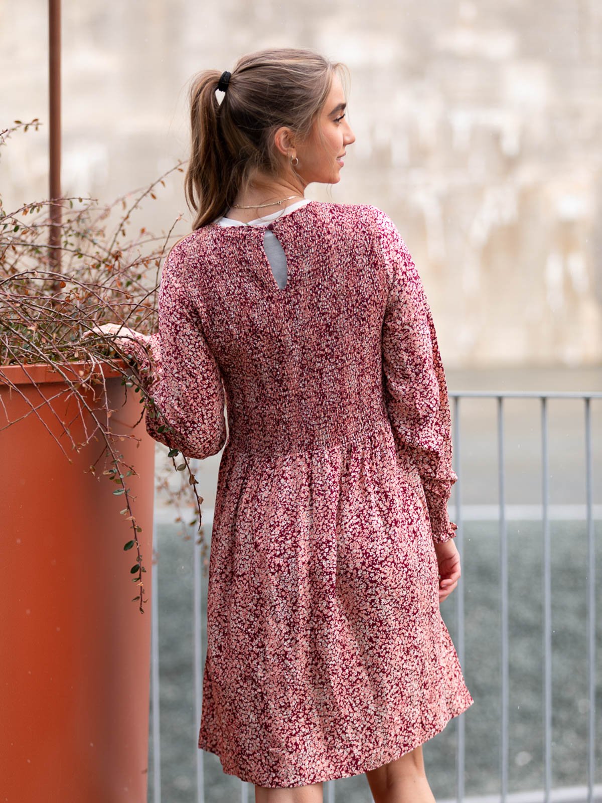 MSCH Copenhagen Madelina Long Sleeve Dress All Over Print Zinfandel Flowers