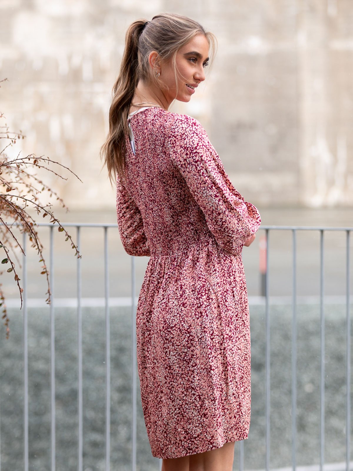 MSCH Copenhagen Madelina Long Sleeve Dress All Over Print Zinfandel Flowers