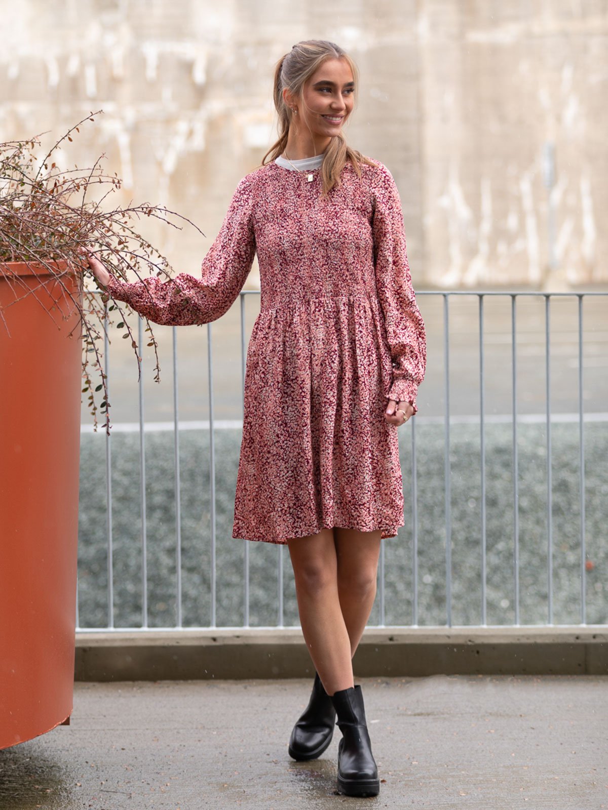 MSCH Copenhagen Madelina Long Sleeve Dress All Over Print Zinfandel Flowers