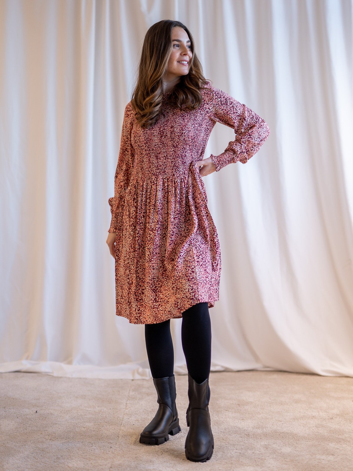 MSCH Copenhagen Madelina Long Sleeve Dress All Over Print Zinfandel Flowers