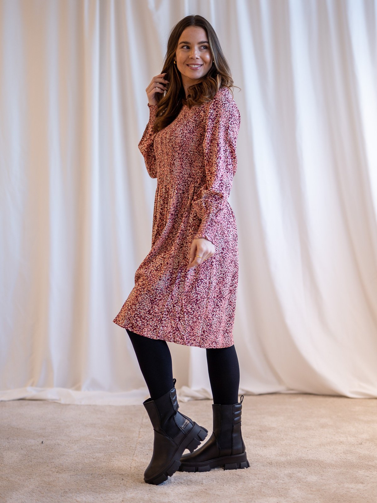 MSCH Copenhagen Madelina Long Sleeve Dress All Over Print Zinfandel Flowers