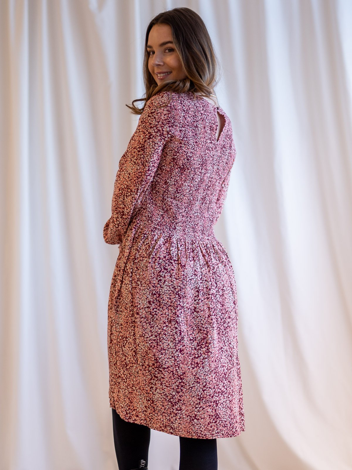 MSCH Copenhagen Madelina Long Sleeve Dress All Over Print Zinfandel Flowers