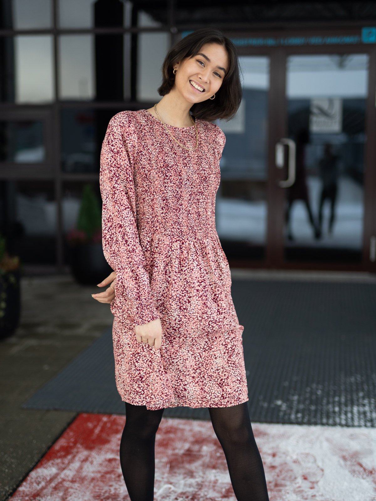 MSCH Copenhagen Madelina Long Sleeve Dress All Over Print Zinfandel Flowers