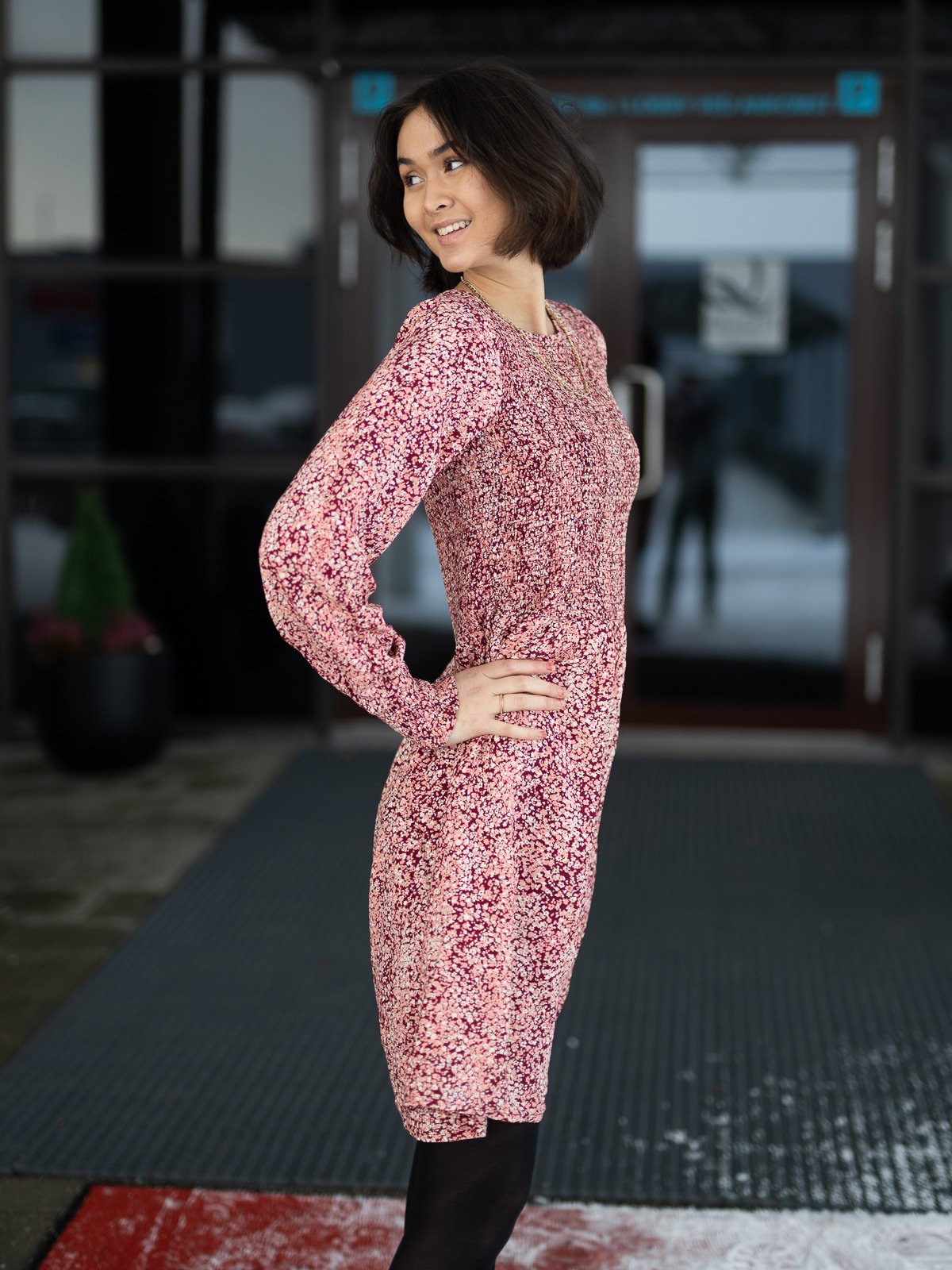 MSCH Copenhagen Madelina Long Sleeve Dress All Over Print Zinfandel Flowers