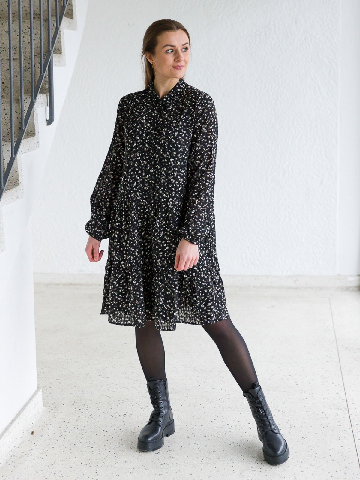 MSCH Copenhagen Oceanna Long Sleeve Dress All Over Print Black Flower
