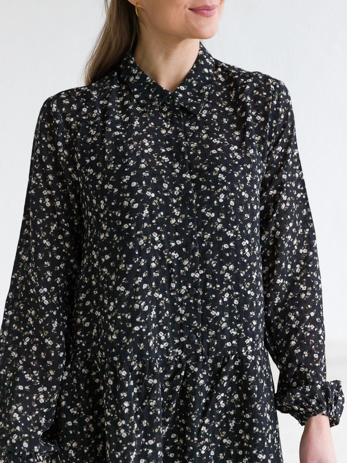 MSCH Copenhagen Oceanna Long Sleeve Dress All Over Print Black Flower