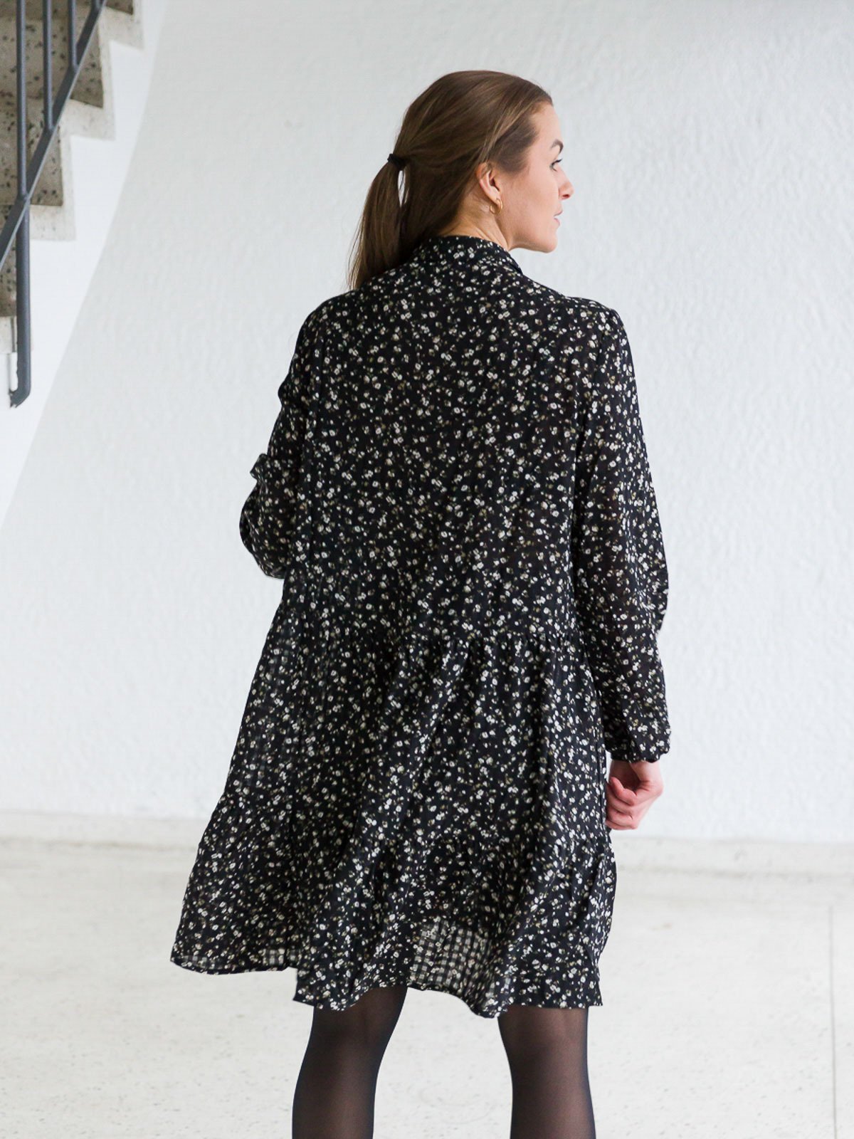 MSCH Copenhagen Oceanna Long Sleeve Dress All Over Print Black Flower