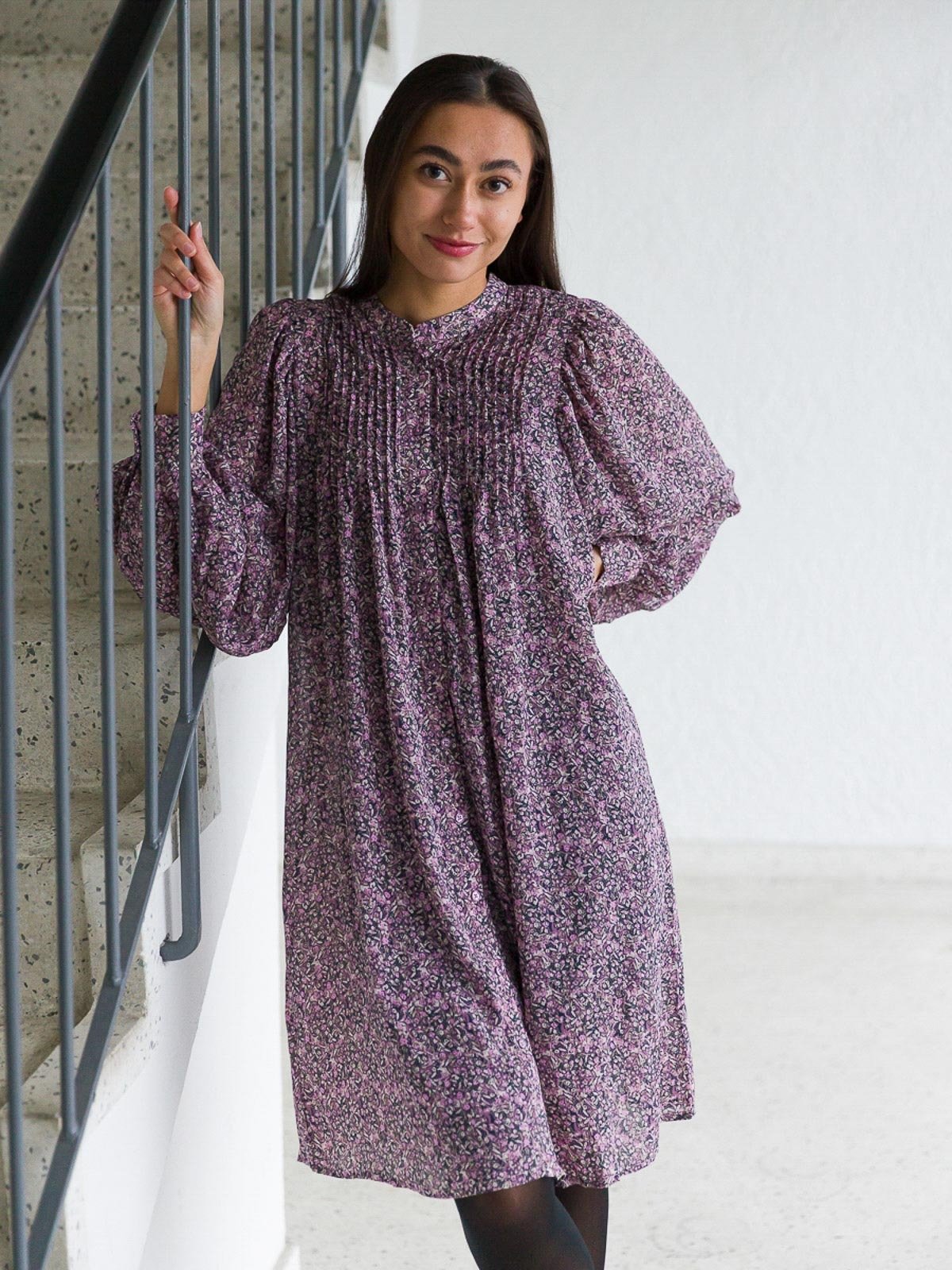 MSCH Copenhagen Hedda Rikkelie Long Sleeve Shirt Dress All Over Print Blue Nights FLW