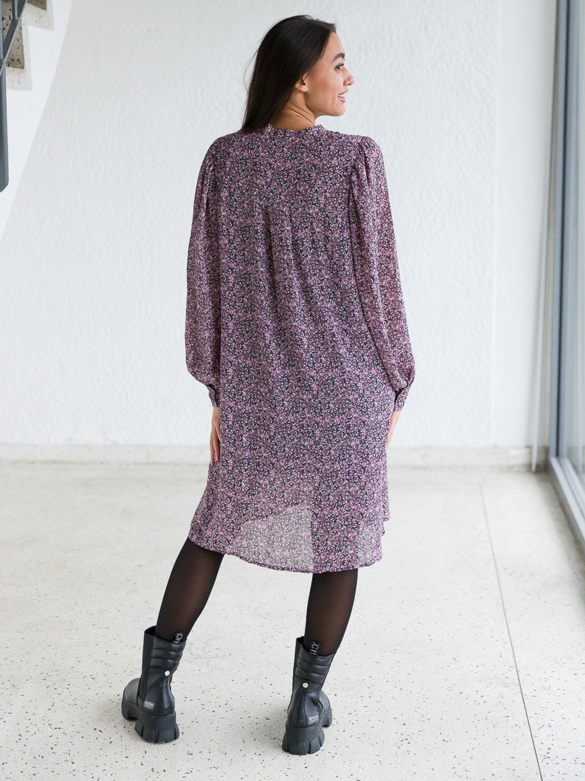 MSCH Copenhagen Hedda Rikkelie Long Sleeve Shirt Dress All Over Print Blue Nights FLW