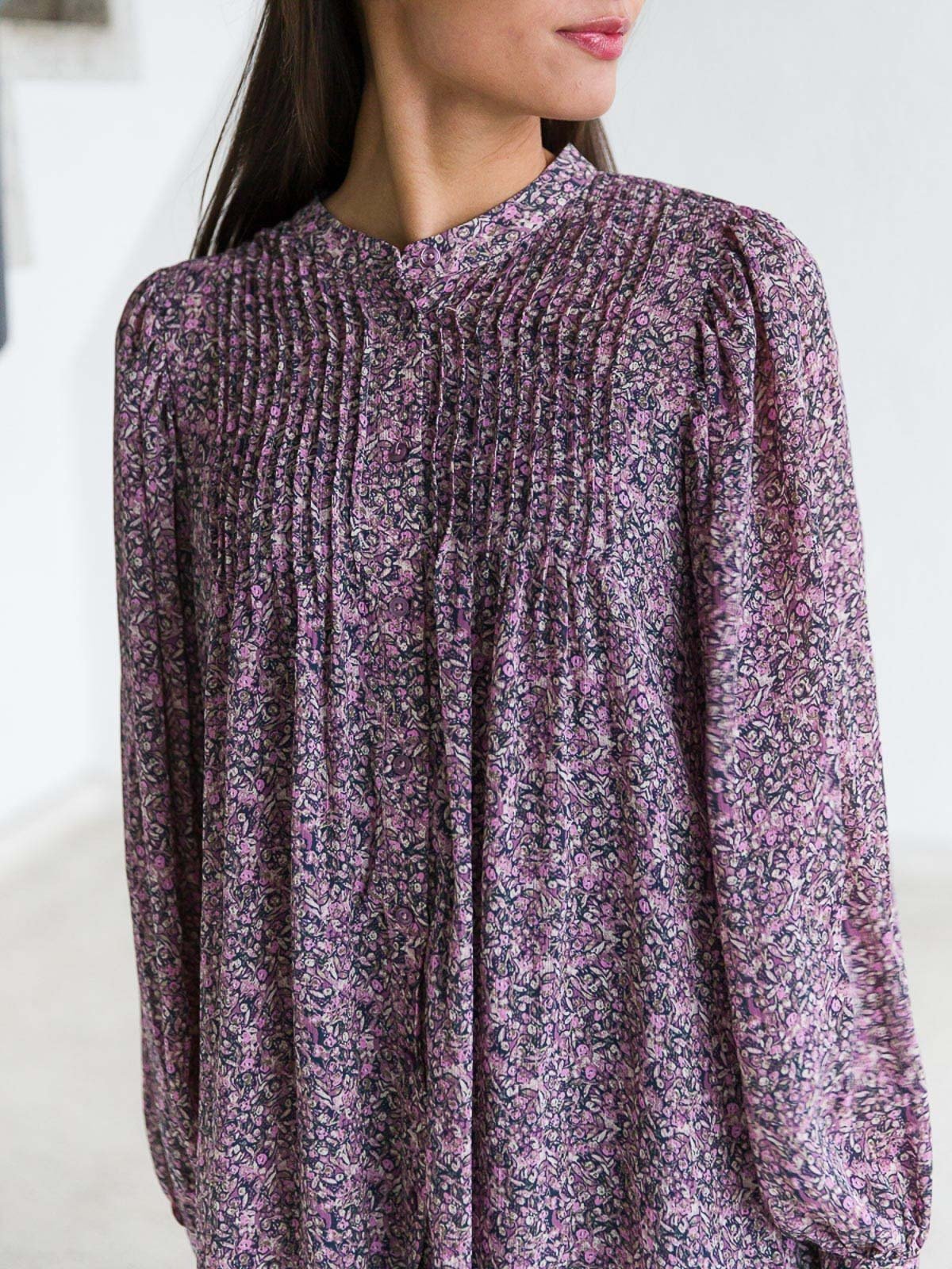 MSCH Copenhagen Hedda Rikkelie Long Sleeve Shirt Dress All Over Print Blue Nights FLW