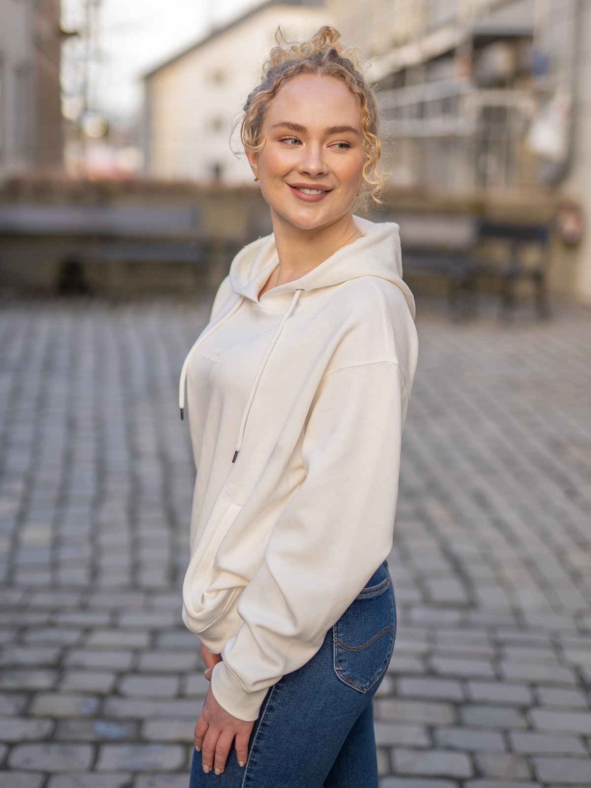 MSCH Copenhagen Ima Q Logo Hood Sweatshirt Egret