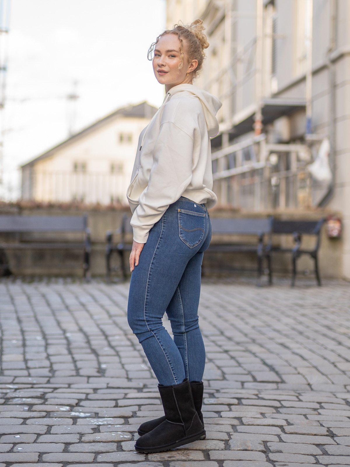 MSCH Copenhagen Ima Q Logo Hood Sweatshirt Egret