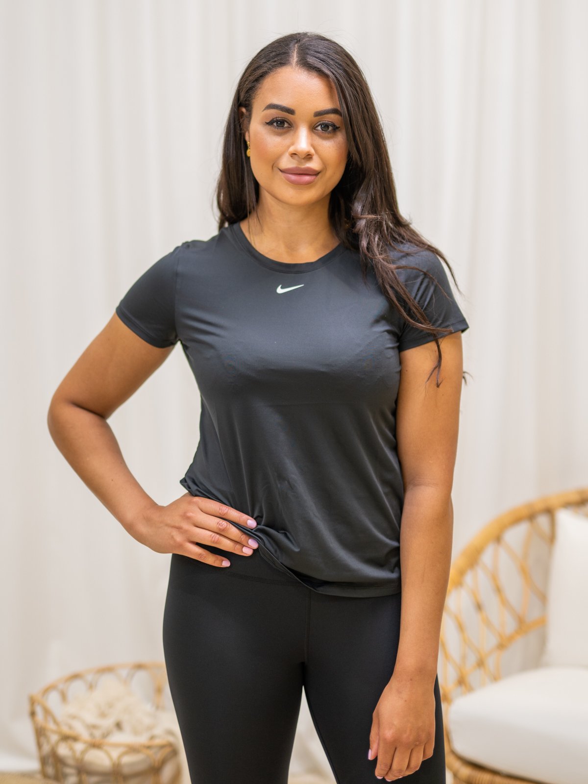 Nike One Short Sleeve Slim Top Black / White