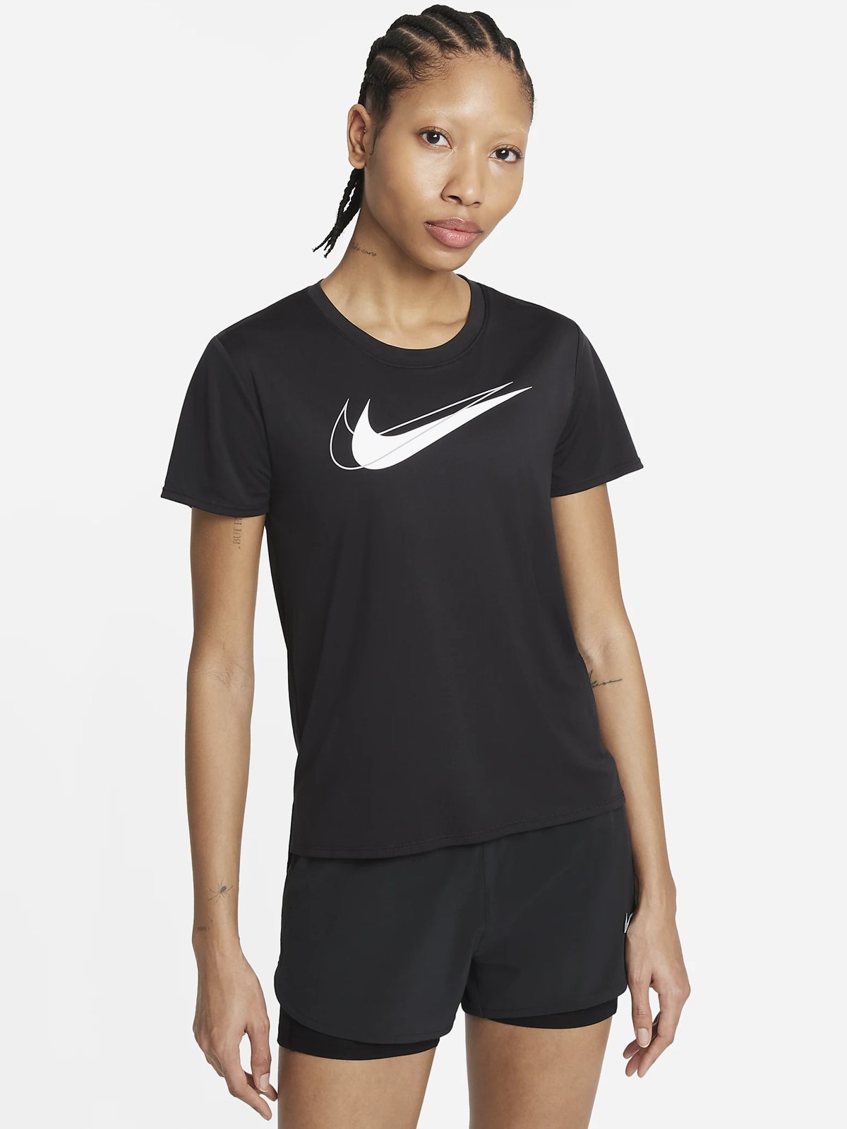 Nike Dri Fit Swoosh Run Short Sleeve Top Black/ White