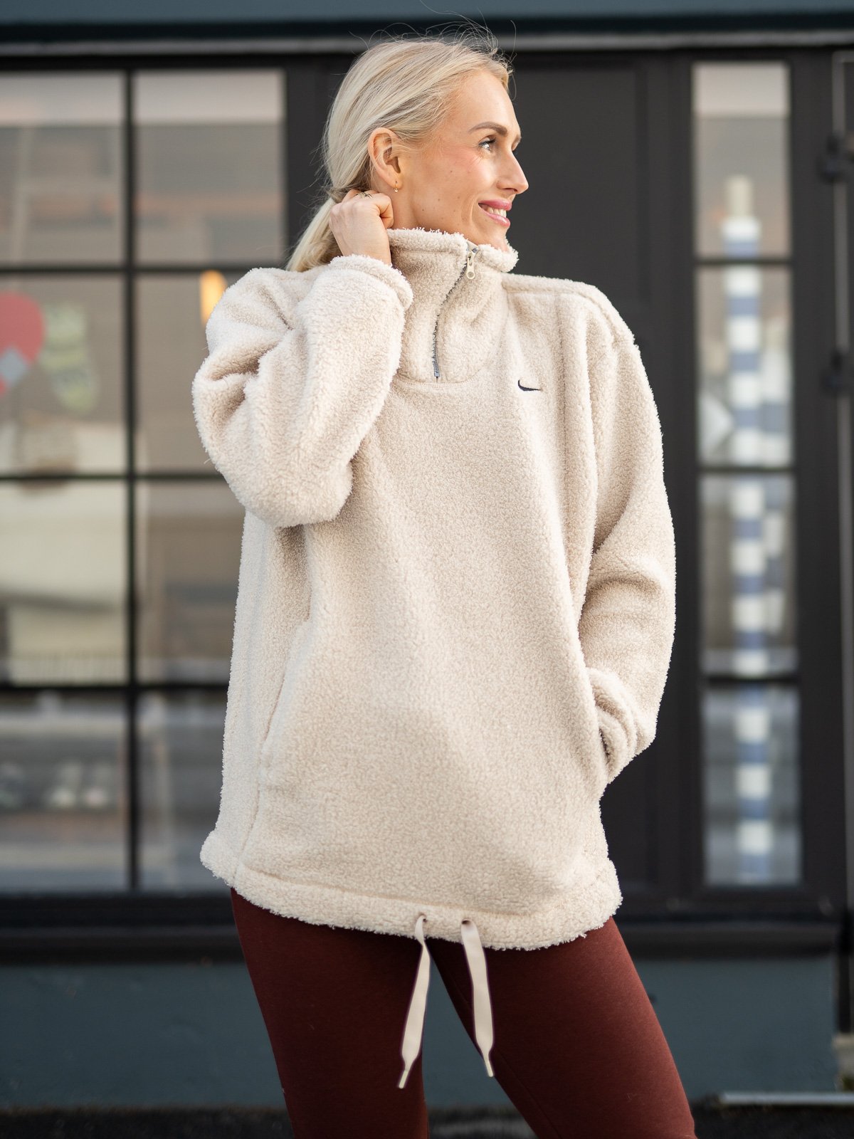 Nike Statement Cozy Top Halfzip Rattan/Svart